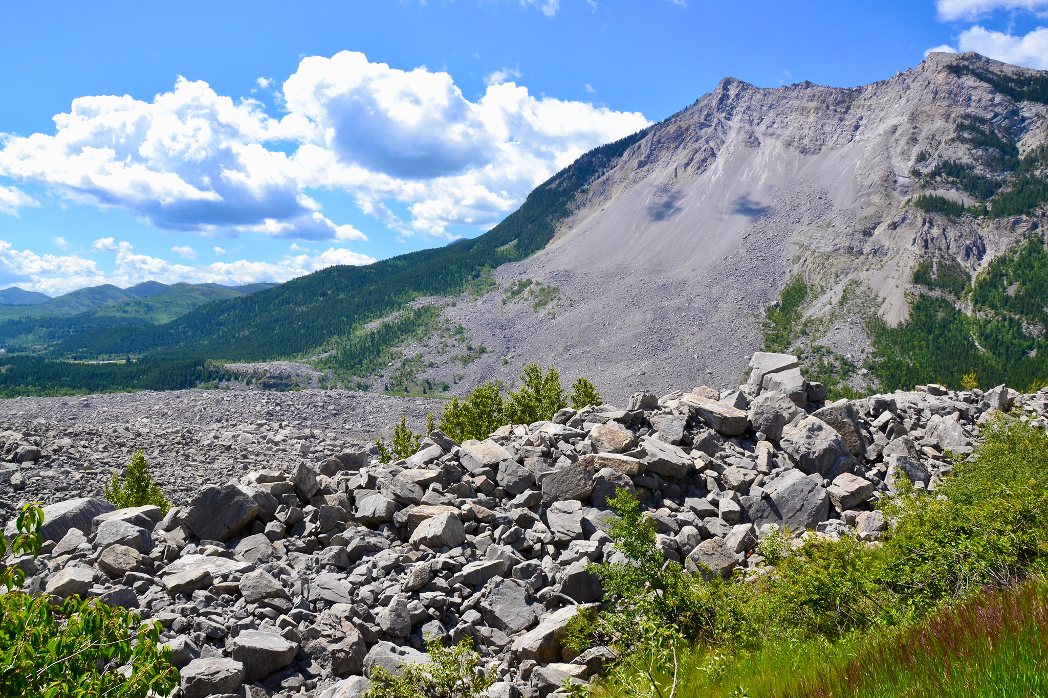 A photo of the landslide at Frank Slide in Crowsnest Pass, Alta.